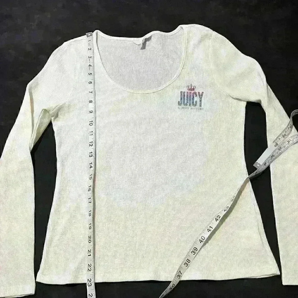Y2K Juicy Couture Womens Logo Waffle Scoop Neck Long Sleeve Top Size Medium - Picture 5 of 9